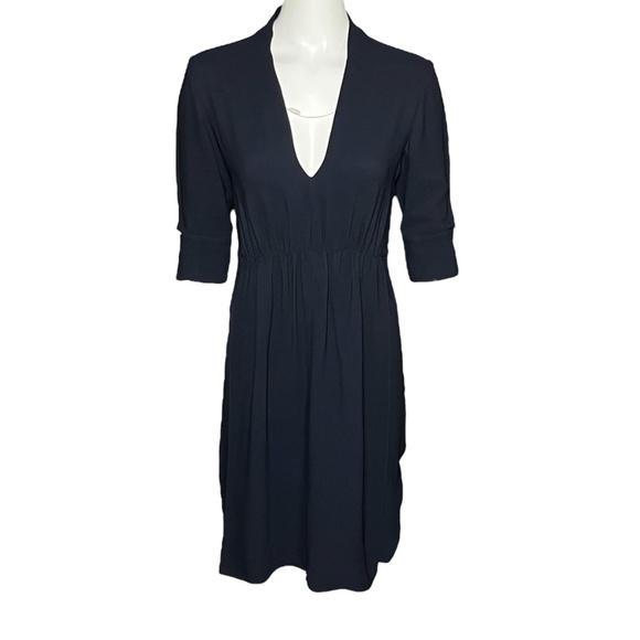 Stella McCartney Plunging V-Neck Dress Dark Blue Cut Out Sleeve Size 40 Small - Picture 1 of 10